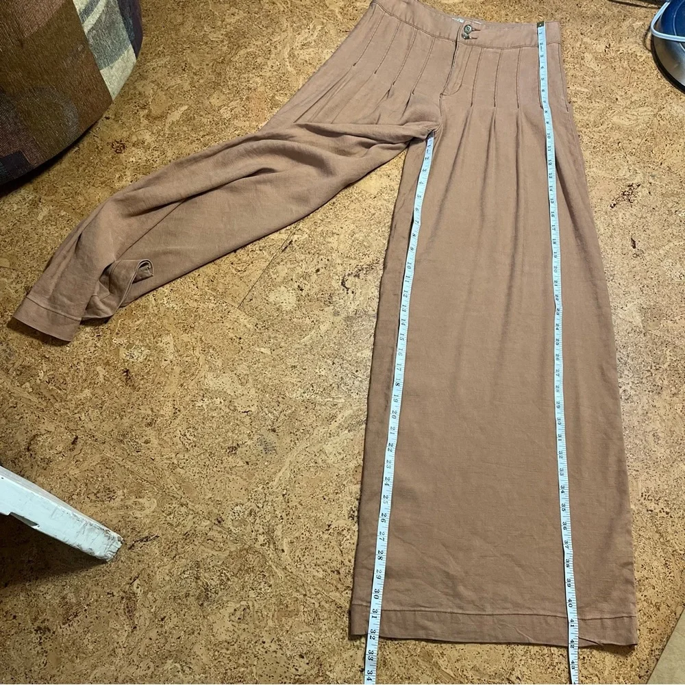 Free People Linen Blend High Waisted Pleated Wide Leg Pants Sz 2 - Picture 9 of 13